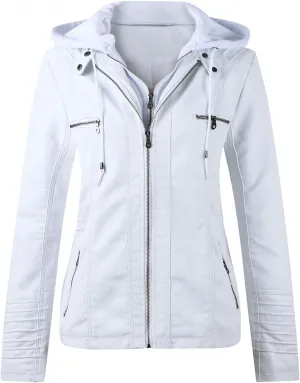 WUAI-Women Plus Size Faux Leather Jackets Hoodies Full Zip Casual Classy Warm Utility Motorcycle Coat Fall Clothes