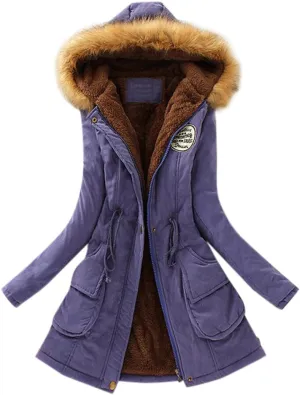 XUETON Winter Coats for Women Zip Up Hooded Warm Thicken Fleece Lined Parkas Military Safari Utility Anorak Jackets Outwear(Navy,XX-Large)