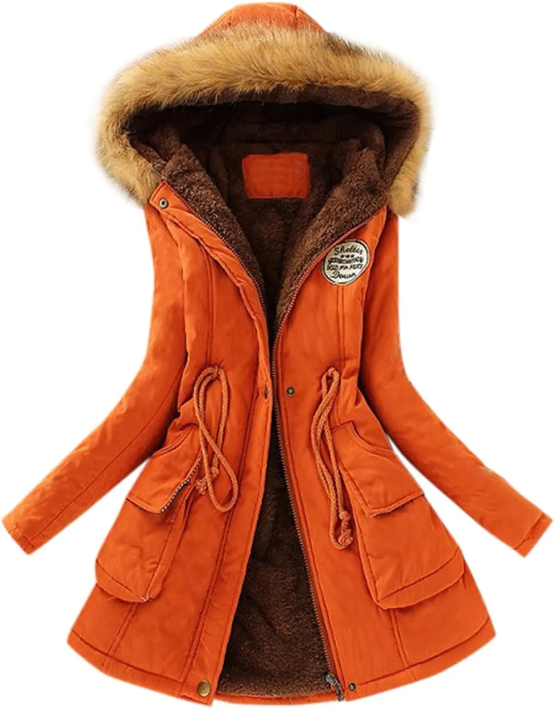 XUETON Winter Coats for Women Zip Up Hooded Warm Thicken Fleece Lined Parkas Military Safari Utility Anorak Jackets Outwear(Orange,XX-Large)