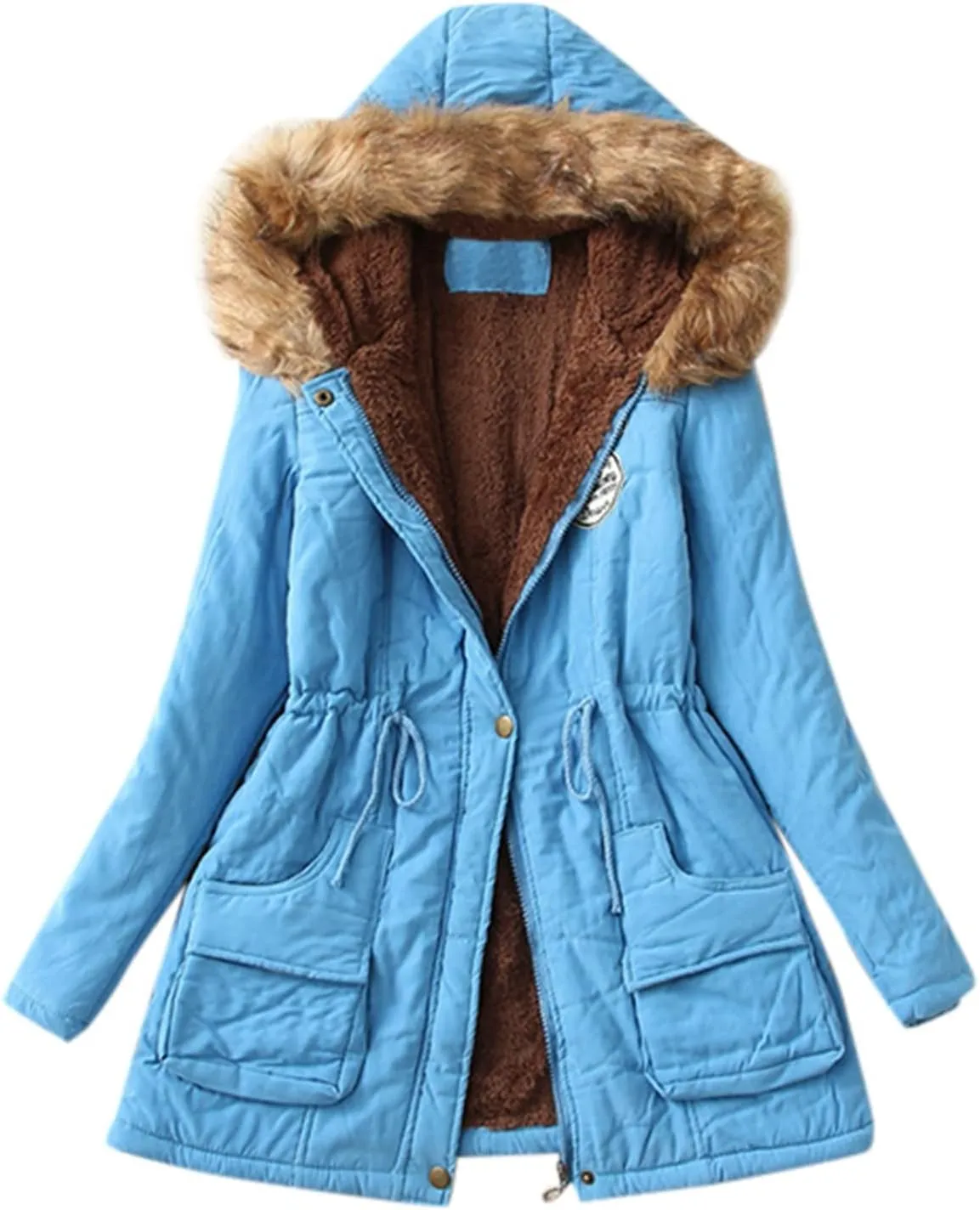 XUETON Winter Coats for Women Zip Up Hooded Warm Thicken Fleece Lined Parkas Military Safari Utility Anorak Jackets Outwear(Sky Blue,Large)