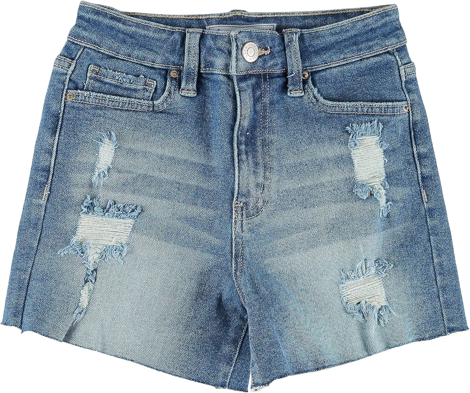 YMI Women's Junior Vintage Dream High-Rise Mid-Length Distressed Hem Denim Shorts