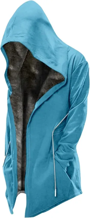 Ymosrh Men's Cool Jacket Solid Color Sherpa Fleece Lined Long Jackets Sleeveless Zip Up Winter Hoodie Coats Jacket, M-6XL