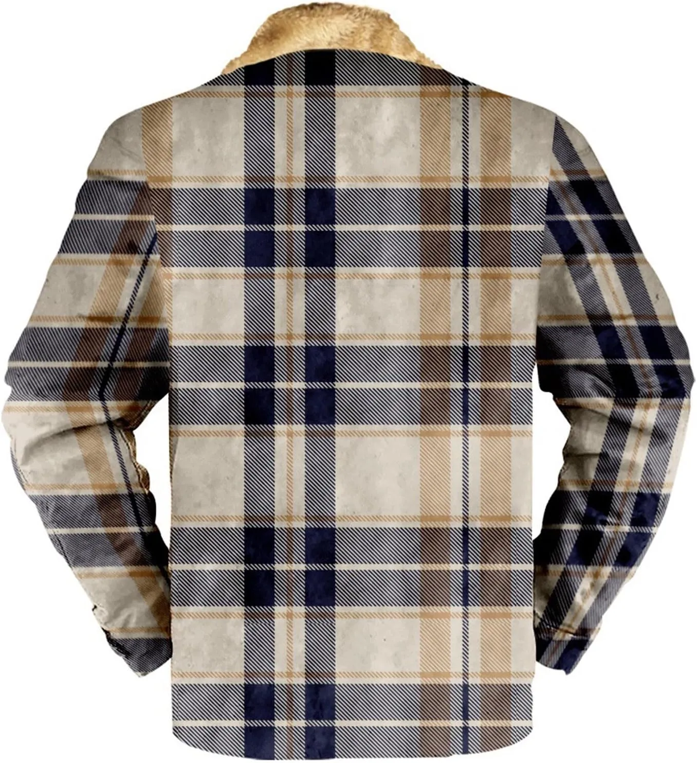 Ymosrh Men's Fashion Jacket Plaid Sherpa Lined Fleece Turn-Down Collar Trucker Jackets Warm Winter Coats Jacket, M-5XL