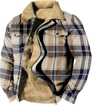 Ymosrh Men's Fashion Jacket Plaid Sherpa Lined Fleece Turn-Down Collar Trucker Jackets Warm Winter Coats Jacket, M-5XL