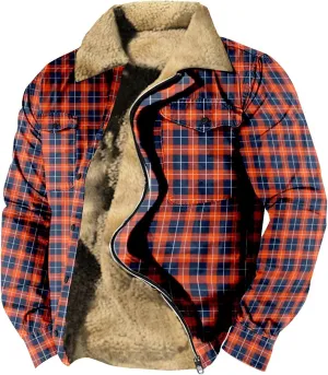 Ymosrh Men's Fashion Jacket Plaid Sherpa Lined Fleece Turn-Down Collar Trucker Jackets Warm Winter Coats Jacket, M-5XL