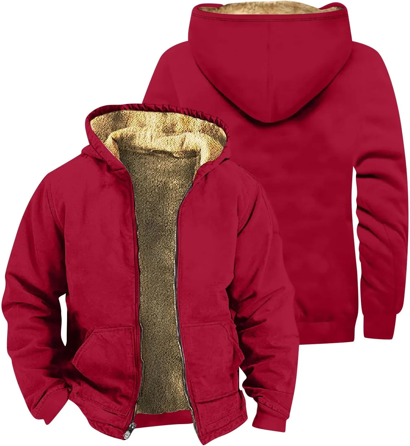 Ymosrh Men's Fleece Jacket Lined Sherpa Zip Up Coats With Hood Outwear Jackets, M-5XL