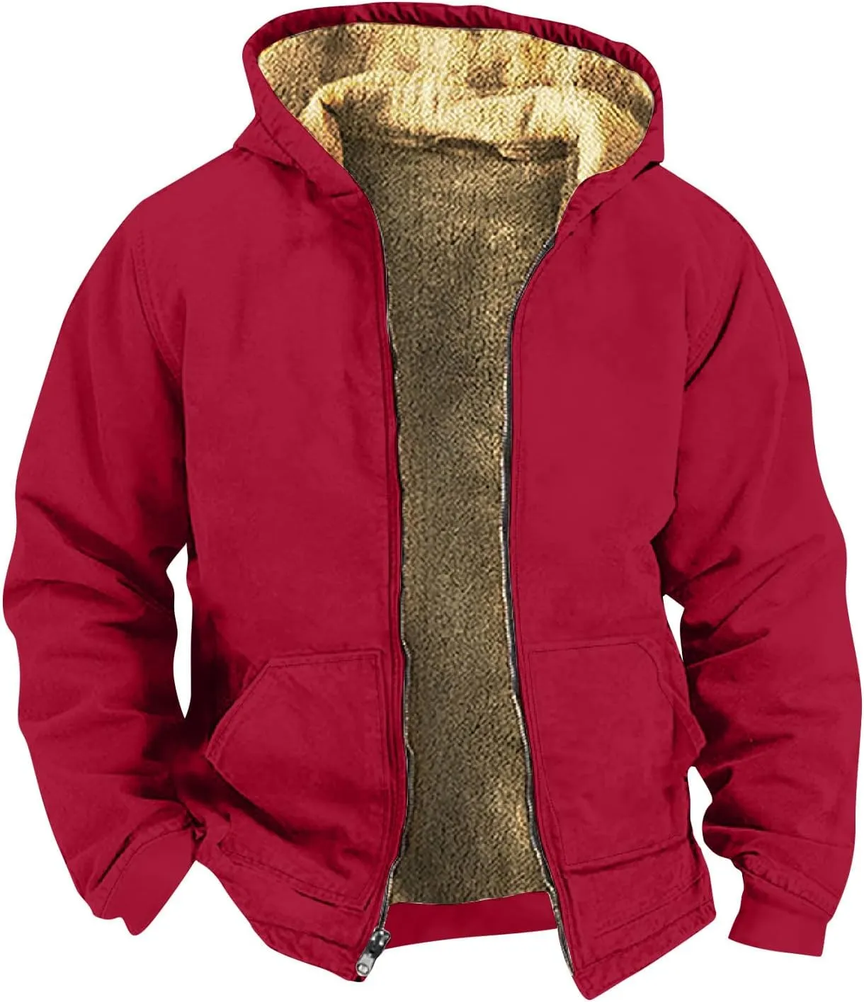 Ymosrh Men's Fleece Jacket Lined Sherpa Zip Up Coats With Hood Outwear Jackets, M-5XL