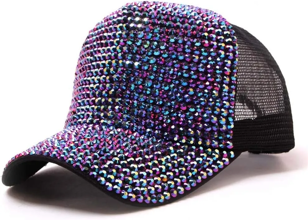 YOLAI Fashion Sequin Hat Adjustable Baseball Hat Cap for Womens Decor Baseball Cap Disco Dance Party Costume