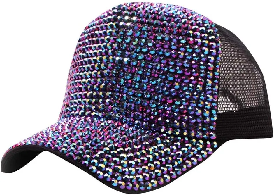 YOLAI Fashion Sequin Hat Adjustable Baseball Hat Cap for Womens Decor Baseball Cap Disco Dance Party Costume