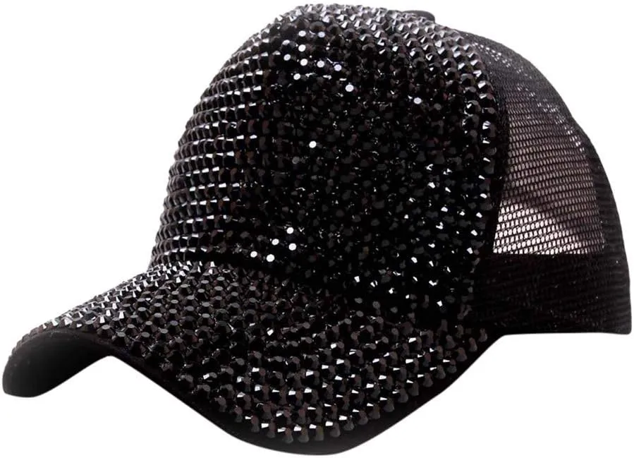 YOLAI Fashion Sequin Hat Adjustable Baseball Hat Cap for Womens Decor Baseball Cap Disco Dance Party Costume