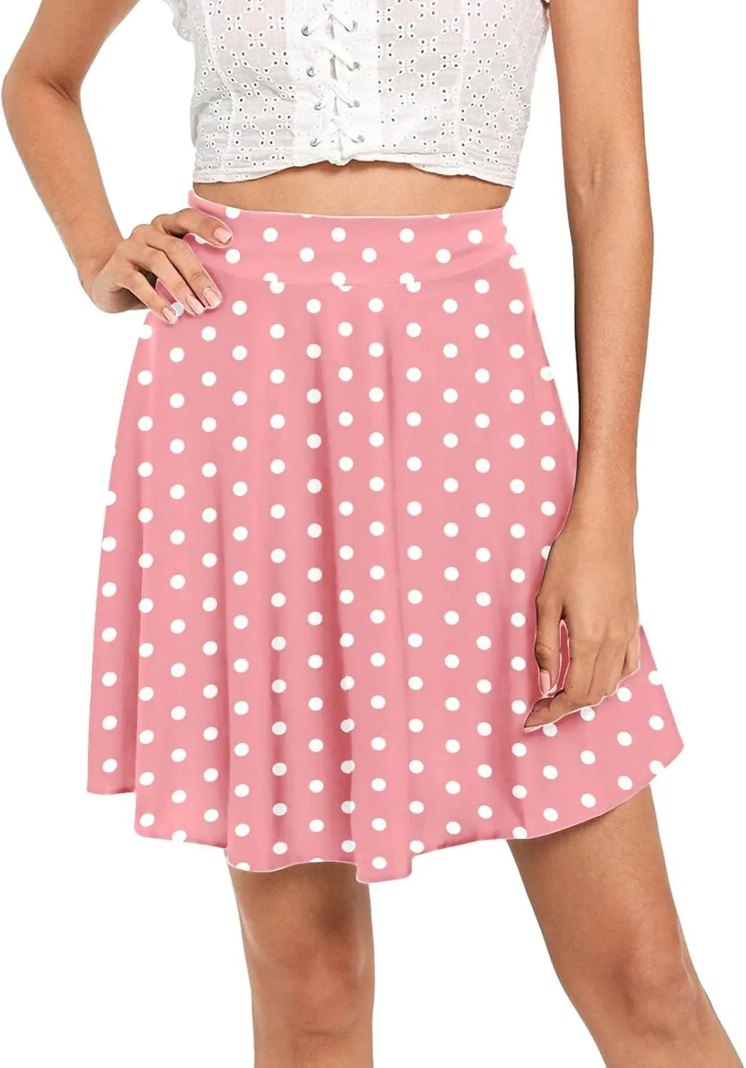 YOLAI Womens Polka Dot Print Skirts High Waist Elegant Casual Mini Skirt Flowy Swing A-Line Skirt