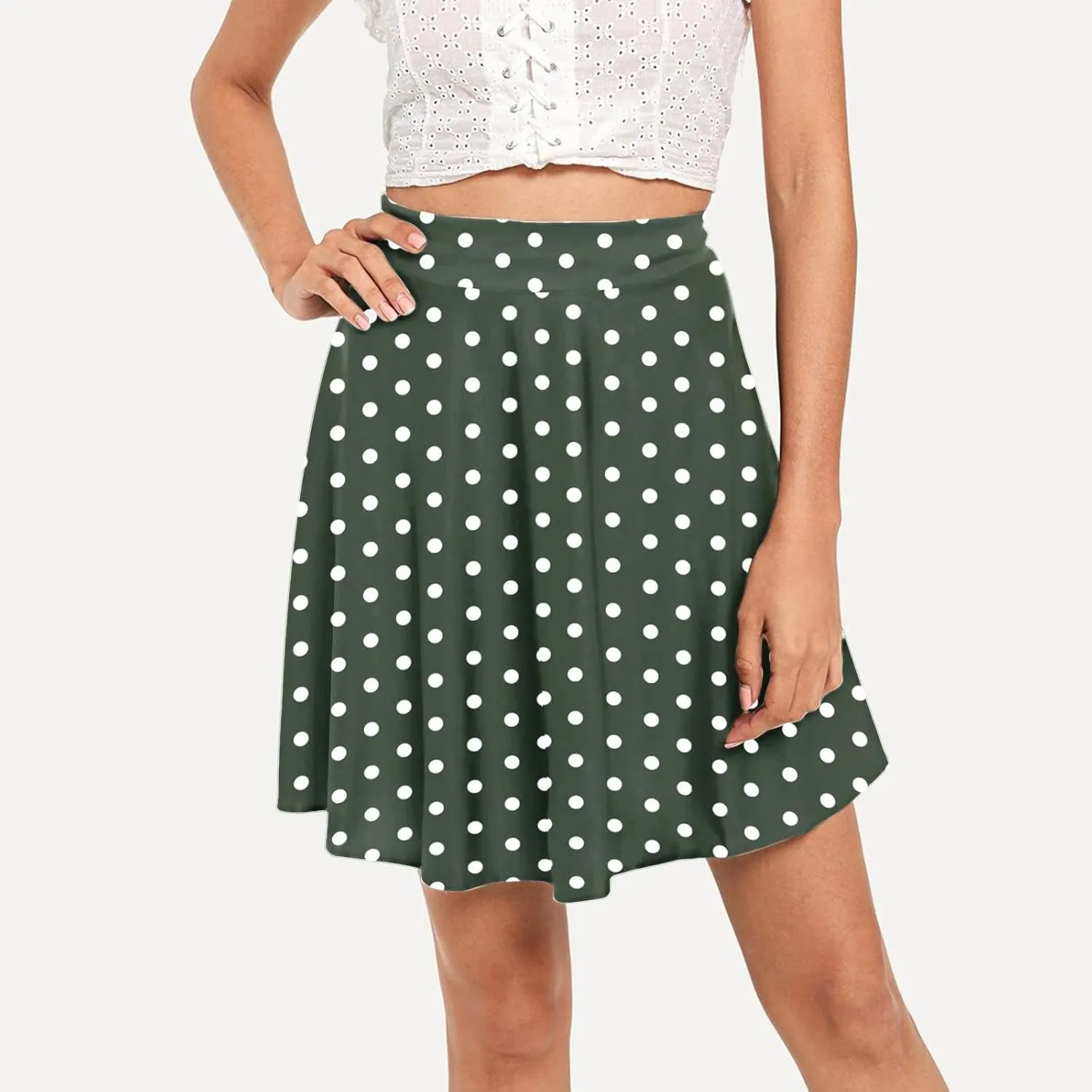 YOLAI Womens Polka Dot Print Skirts High Waist Elegant Casual Mini Skirt Flowy Swing A-Line Skirt