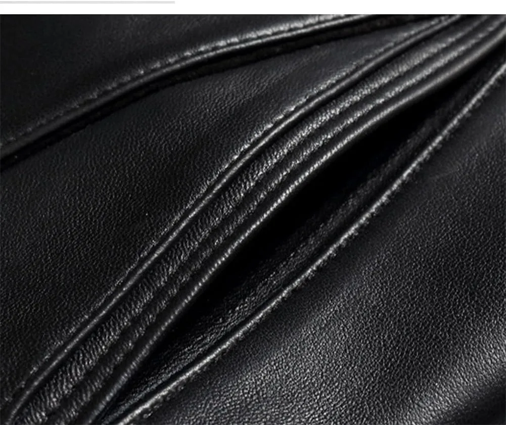 Youllyuu Natural Sheepskin Soft Business Jackets For Men Stand Collar Zip Up Motorcycle Biker Jackets