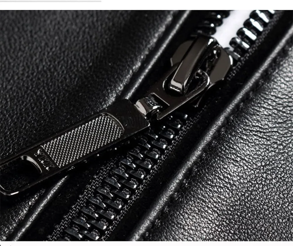 Youllyuu Natural Sheepskin Soft Business Jackets For Men Stand Collar Zip Up Motorcycle Biker Jackets