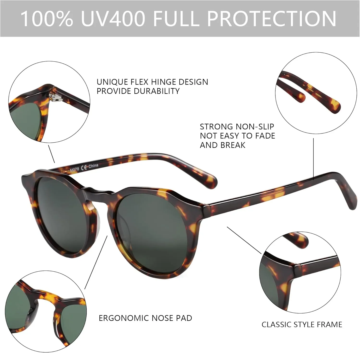 ZENOTTIC Vintage Round Polarized Sunglasses for Men Women UV400 Protection