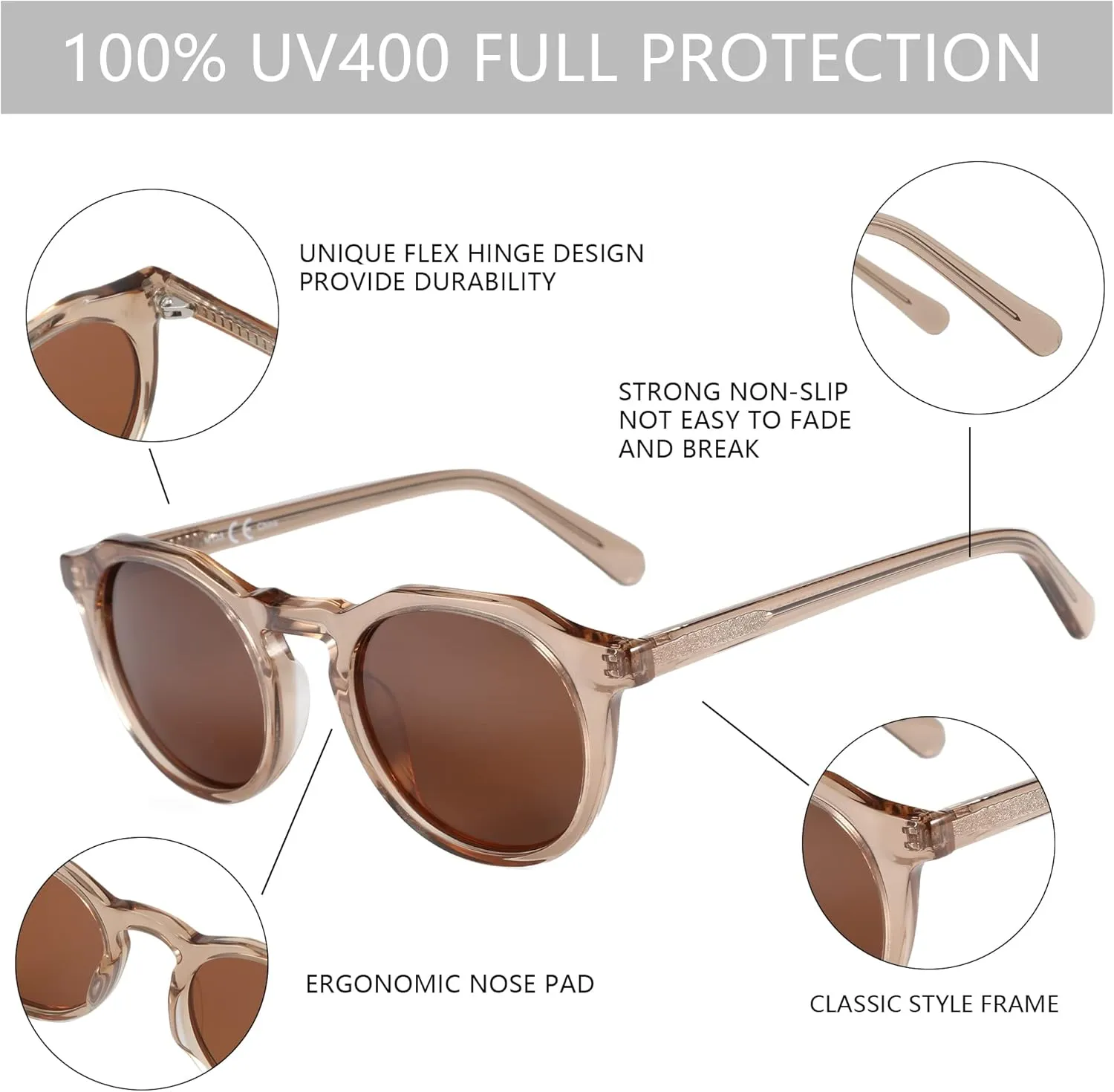 ZENOTTIC Vintage Round Polarized Sunglasses for Men Women UV400 Protection
