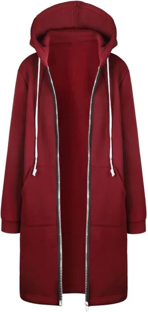 zip up sweatshirt women Women Warm Zipper Hoodies Sweatshirt Long Coat Jacket Tops Outwear