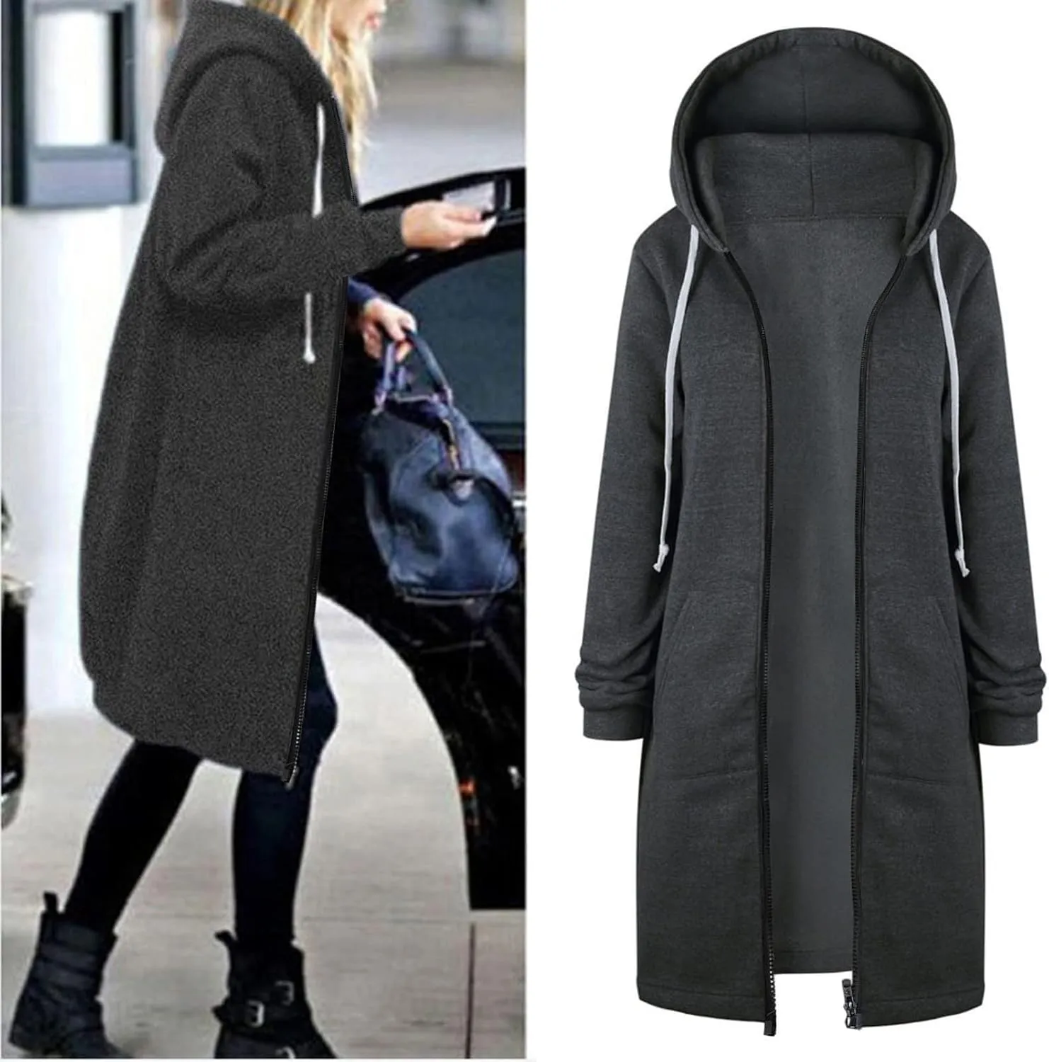 zip up sweatshirt women Women Warm Zipper Hoodies Sweatshirt Long Coat Jacket Tops Outwear