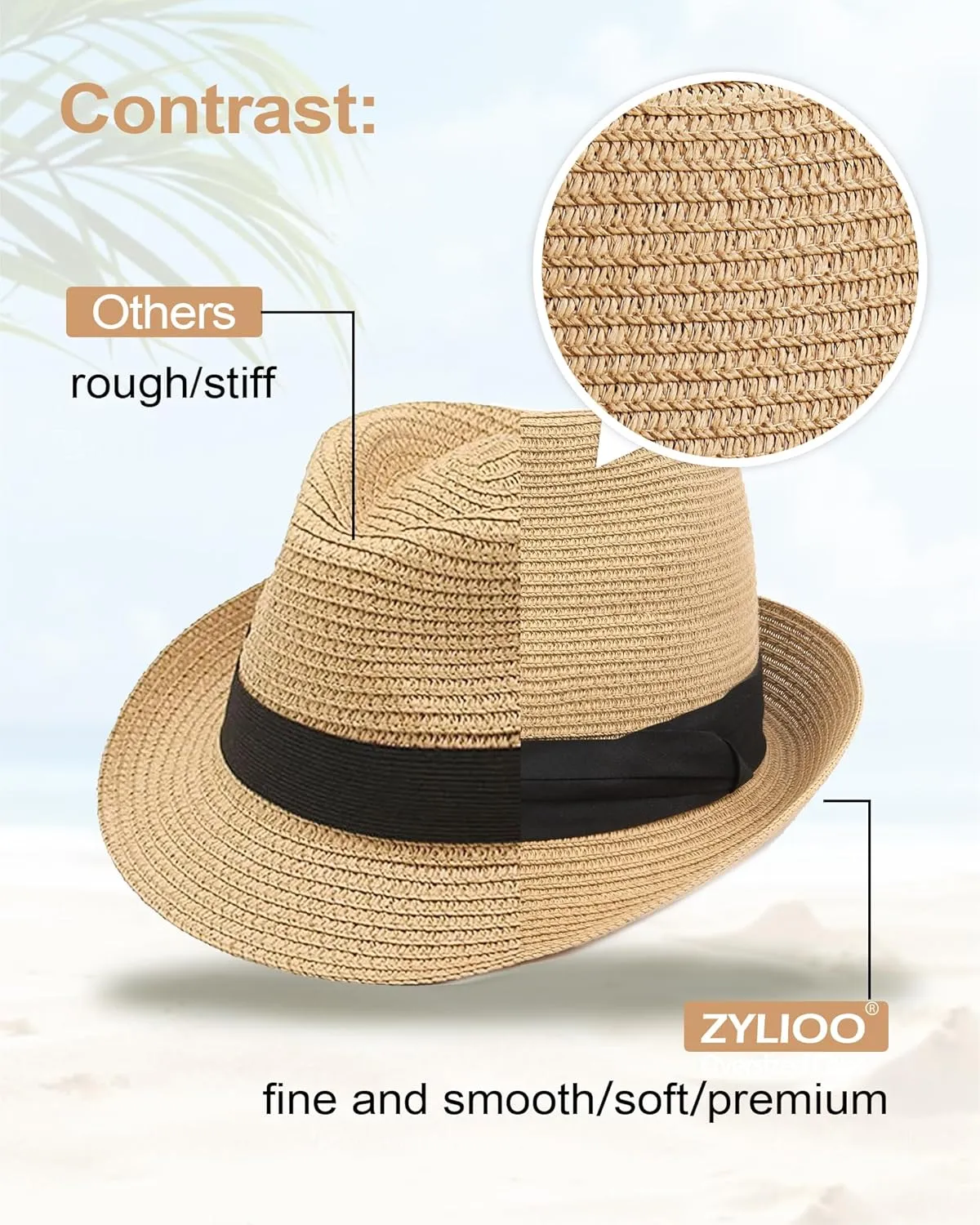 Zylioo Oversize XXL Straw Sun Hats,X-Large Panama Fedora Hat with Lanyard for Big Heads,Giant UV Summer Beach Hats