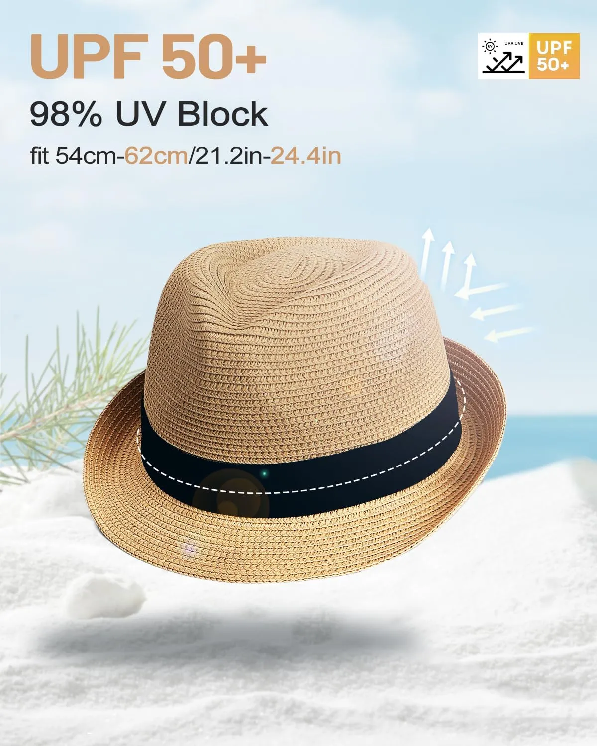 Zylioo Oversize XXL Straw Sun Hats,X-Large Panama Fedora Hat with Lanyard for Big Heads,Giant UV Summer Beach Hats