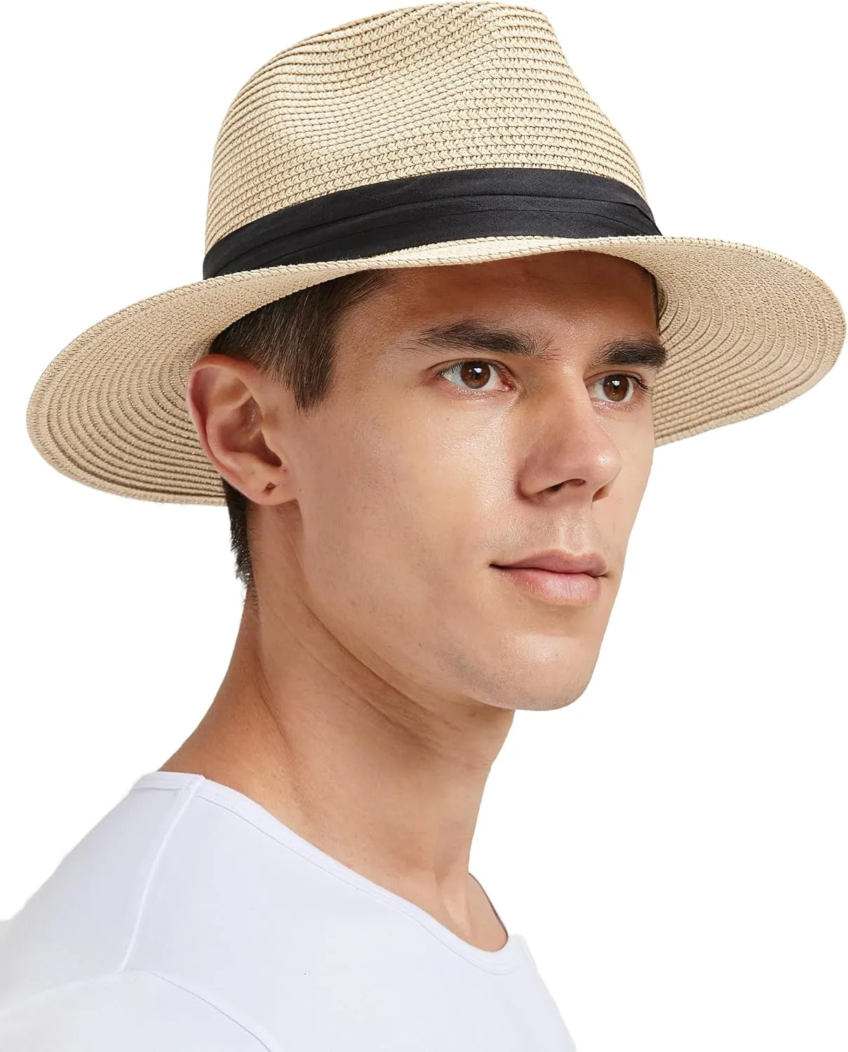 Zylioo Oversize XXL Straw Sun Hats,X-Large Panama Fedora Hat with Lanyard for Big Heads,Giant UV Summer Beach Hats