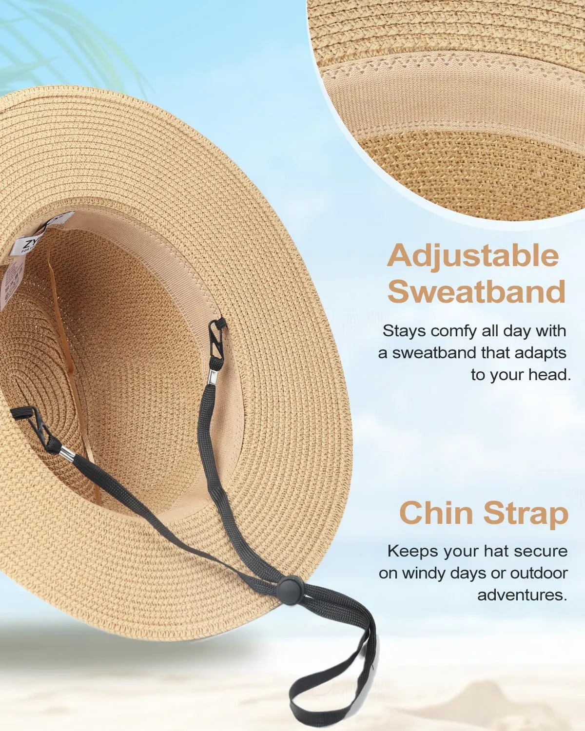 Zylioo Oversize XXL Straw Sun Hats,X-Large Panama Fedora Hat with Lanyard for Big Heads,Giant UV Summer Beach Hats