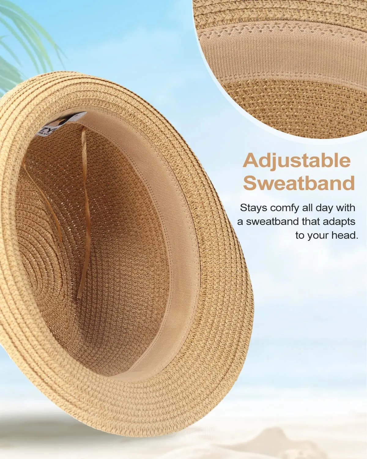 Zylioo Oversize XXL Straw Sun Hats,X-Large Panama Fedora Hat with Lanyard for Big Heads,Giant UV Summer Beach Hats