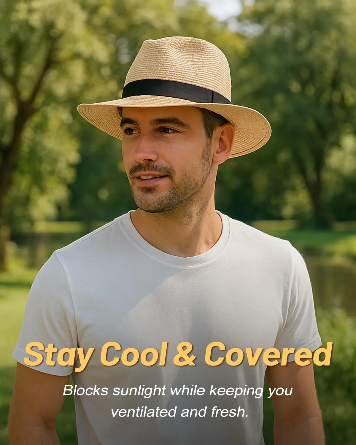 Zylioo Oversize XXL Straw Sun Hats,X-Large Panama Fedora Hat with Lanyard for Big Heads,Giant UV Summer Beach Hats